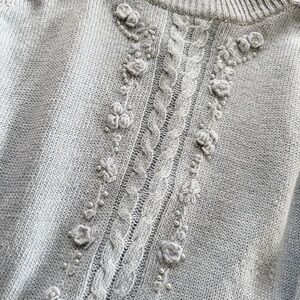 Vintage sweater with floral and pearl design in powder blue